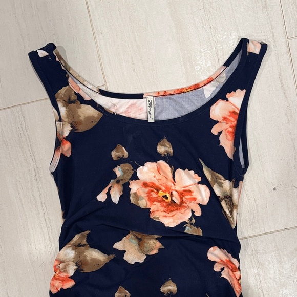 Mother Bee Maternity Floral Sleeveless Dress - Navy and Pink size small - Picture 2 of 7